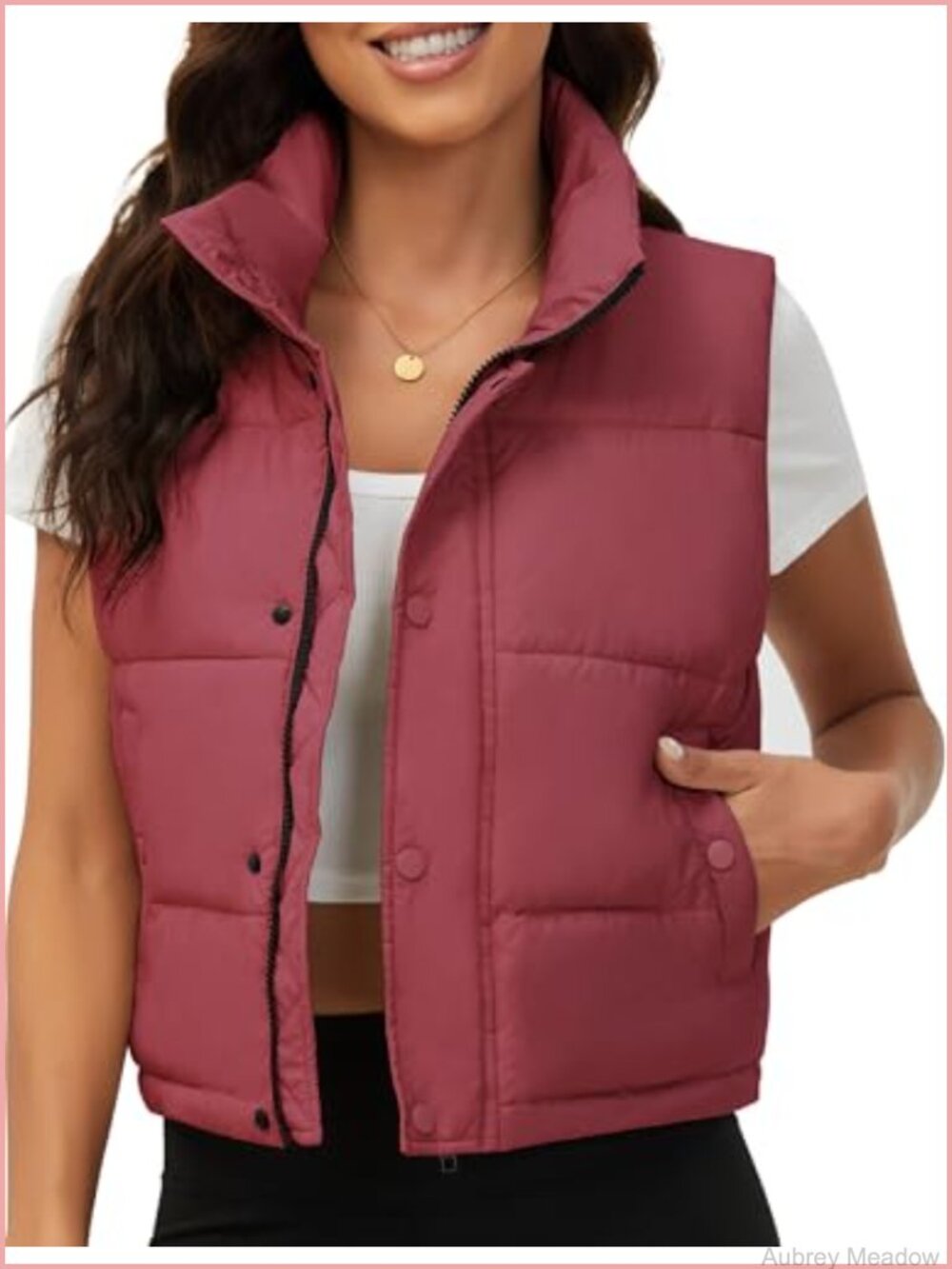 Women Cropped Puffer Vest Quilted Padded Zip Snap Winter Warm Sleev